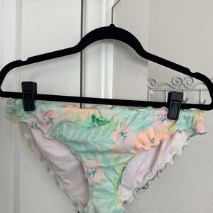 PINK Victoria's Secret Green and Pink Ruffled Swim Bottom